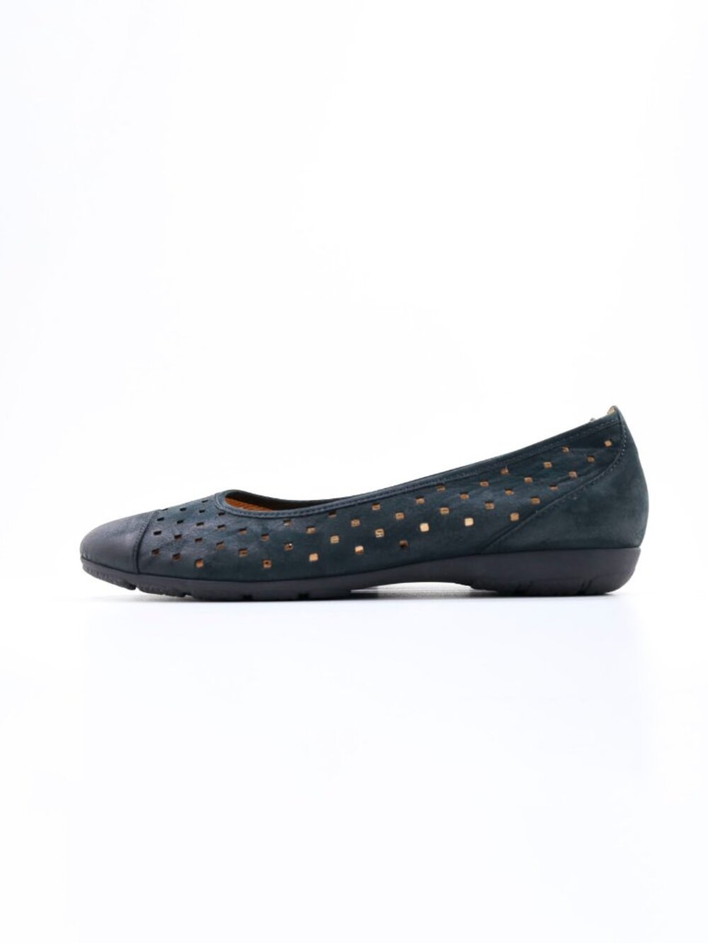 Gabor Black Nubuck Leather Perforated Lightweight Comfort Ballet Flats - US 8